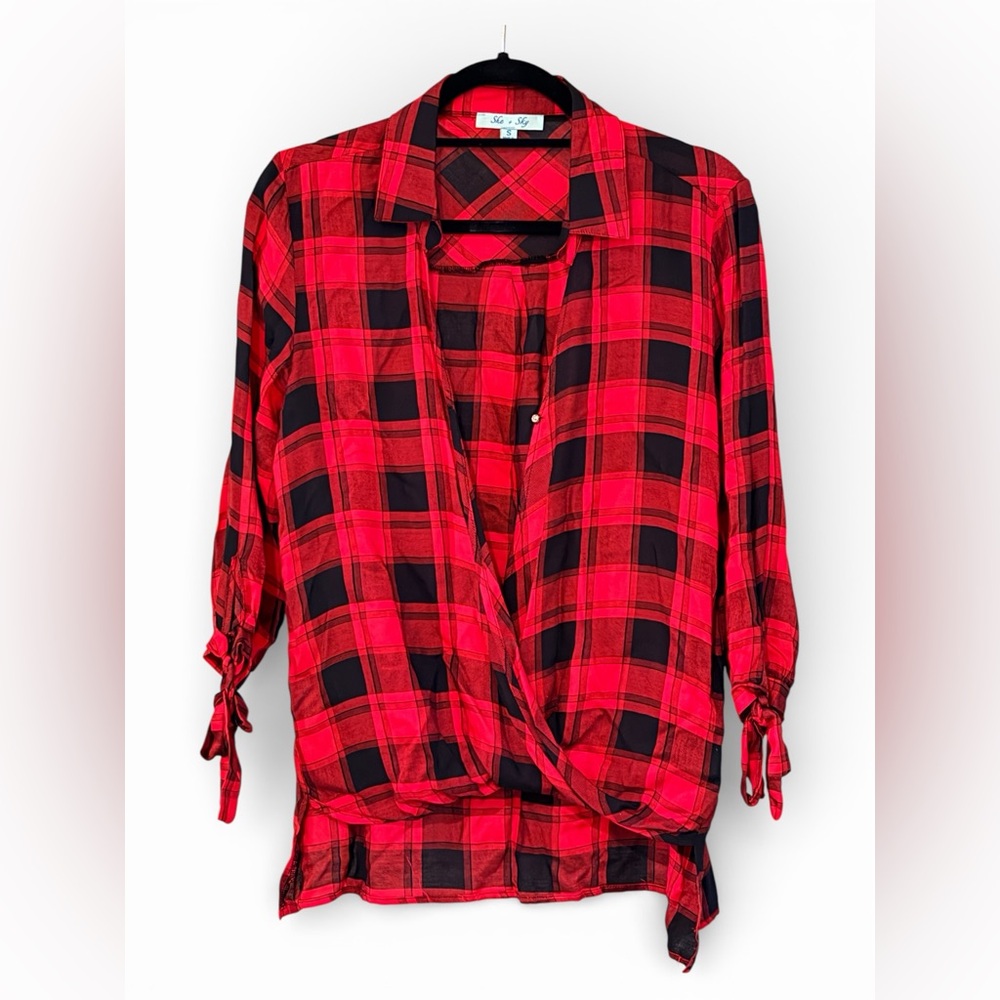 She + Sky Red and Black Plaid Blouse